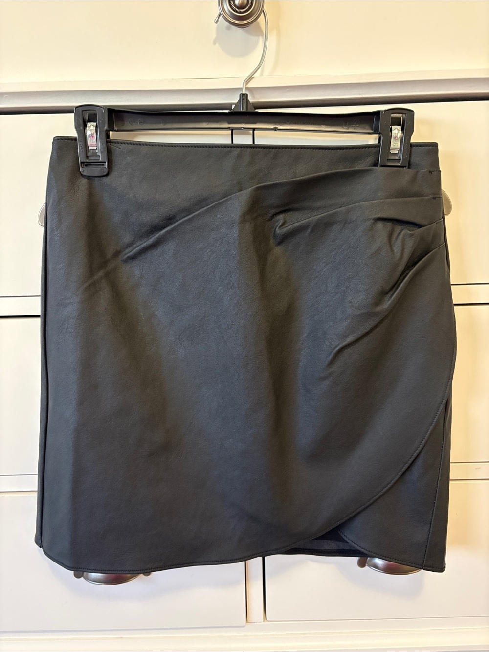 Black Vegan Leather Wrap Mini Skirt